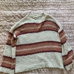 Listicle Women's Textured Striped Sweater - Cream and Rust